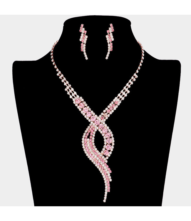 Bitter Sweet Rhinestone Necklace Set - Pink