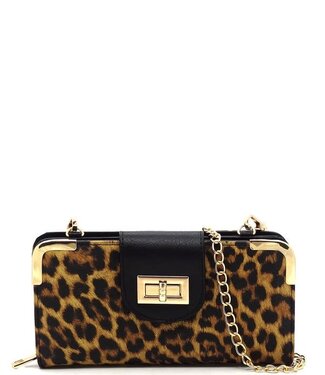 No Strings Attached Crossbody Clutch - Leopard