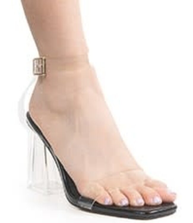 Best Idea Ever Clear Block Heels - BLACK