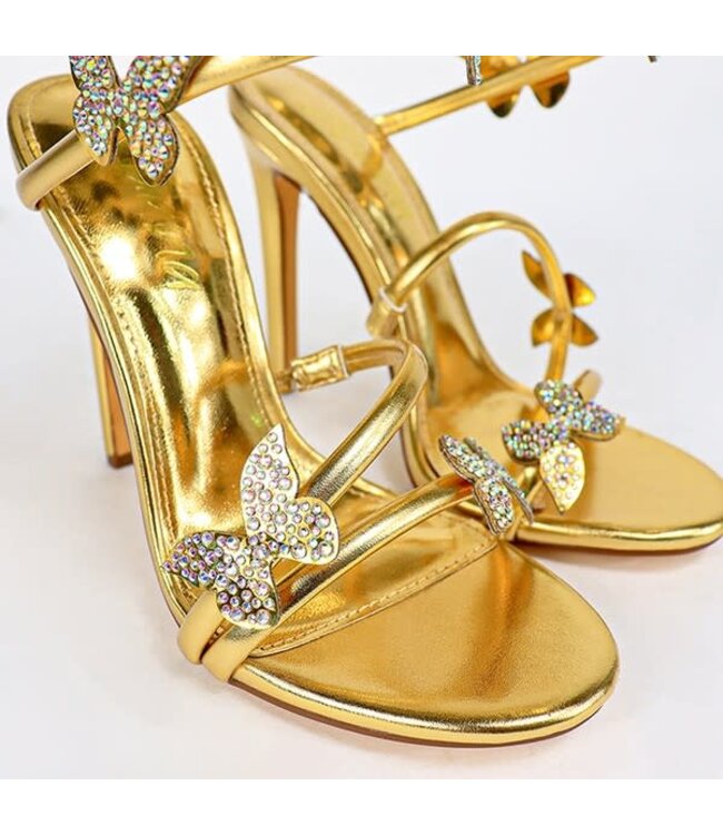 One Of A Kind Butterfly Wraparound Heels - GOLD