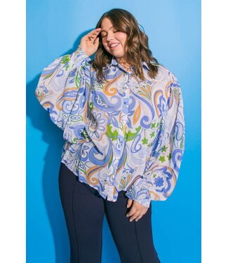 PLUS Vineyard Days Buttoned Top BLUE