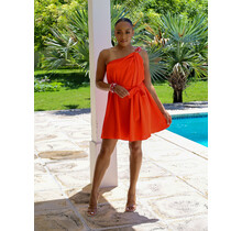 New Adventure One Shoulder Dress TOMATO