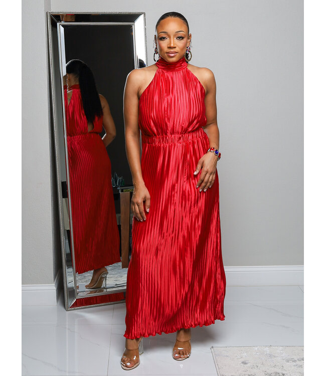 Rich Romance Pleated Midi Dress RED