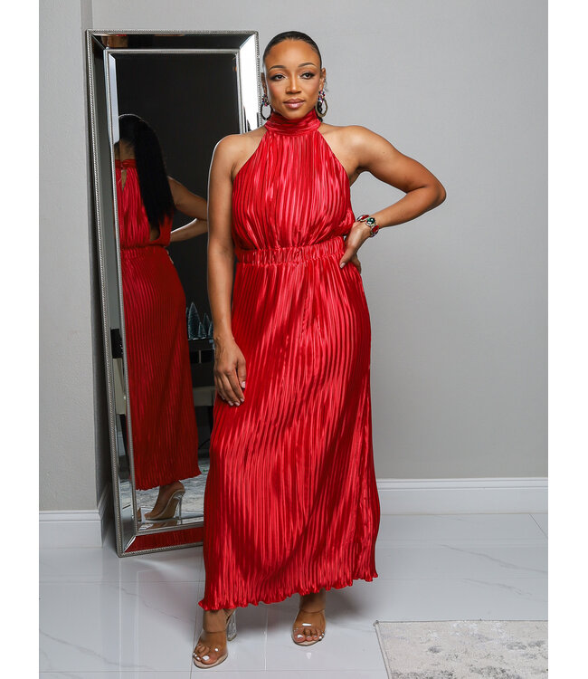 Rich Romance Pleated Midi Dress RED