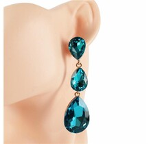 Three Steps Down Jeweled Earrings - Aqua