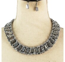 Gemstone Glam Beaded Necklace Set - Silver