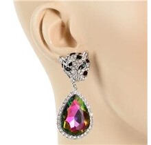 Approach With Caution Earrings - Silver Green Iridescent