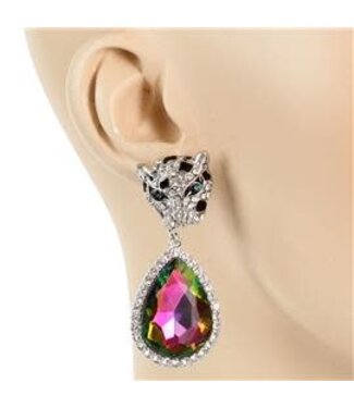 Approach With Caution Earrings - Silver Green Iridescent