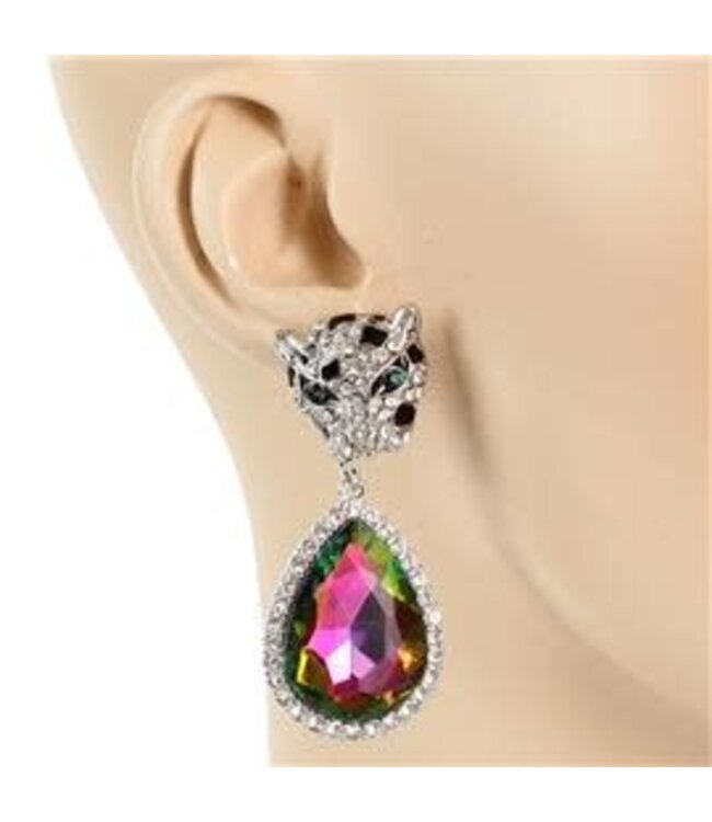 Approach With Caution Earrings - Silver Green Iridescent