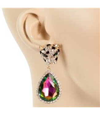 Approach With Caution Earrings - Gold Green Iridescent