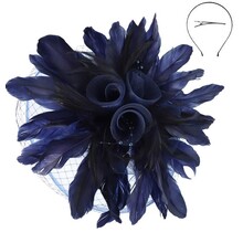 Feather Bloom Fascinator - Navy