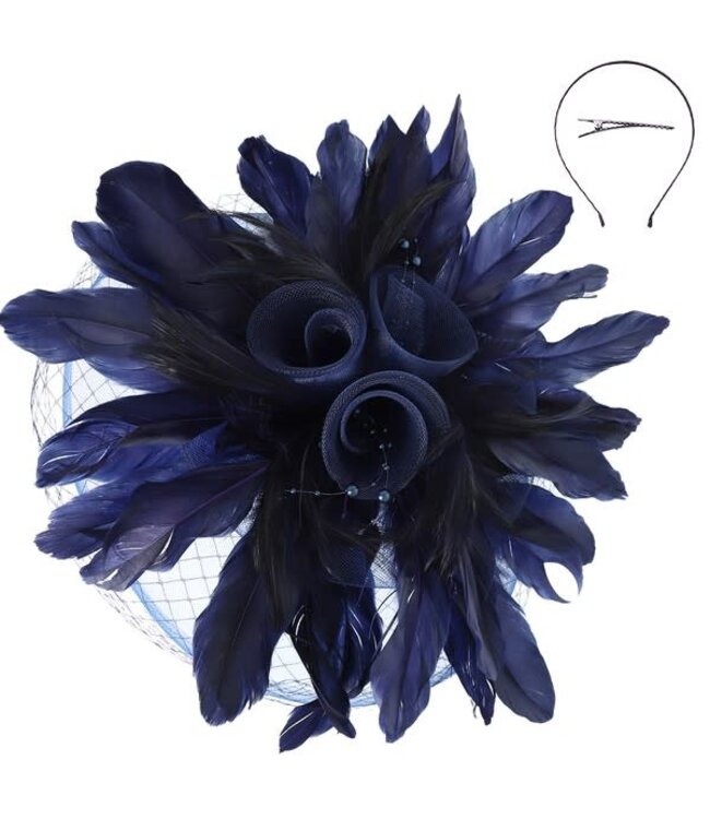 Feather Bloom Fascinator - Navy