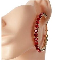 Studded Out Rhinestone Hoops 50mm - Red