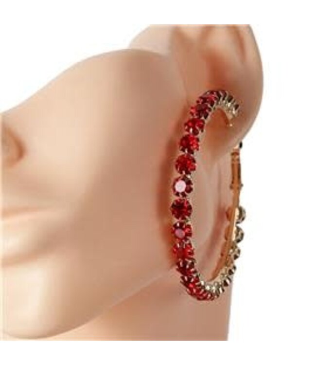 Studded Out Rhinestone Hoops 50mm - Red