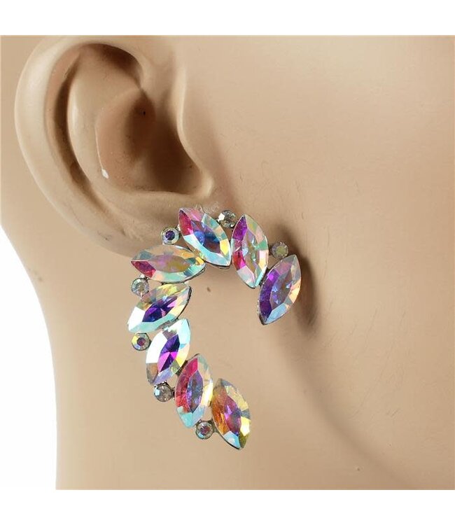 Follow Me Crystal Earrings - Silver Iridescent