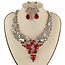 Crystal Cascade Necklace Set - Silver/Red