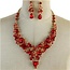 Crystal Cascade Necklace Set - Red