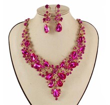 Crystal Cascade Necklace Set - Fuchsia
