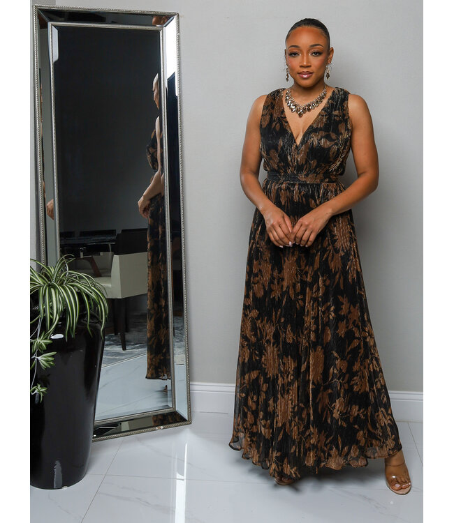 Golden Sunsets Pleated Maxi Dress