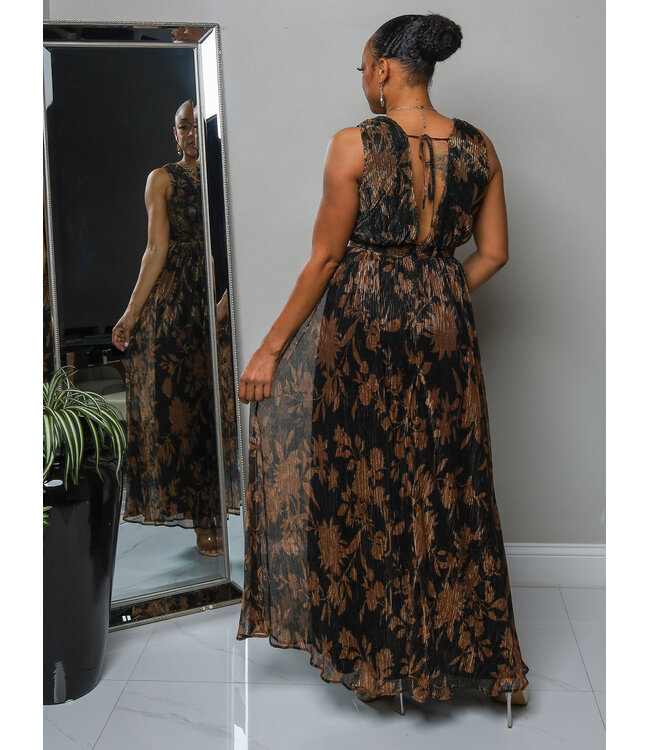 Golden Sunsets Pleated Maxi Dress