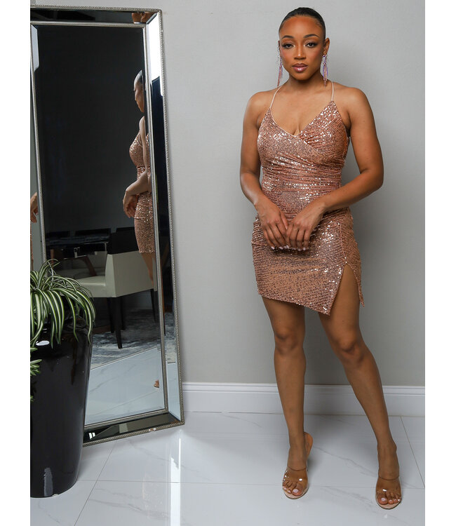 Material Girl Sequin Dress - Rose Gold