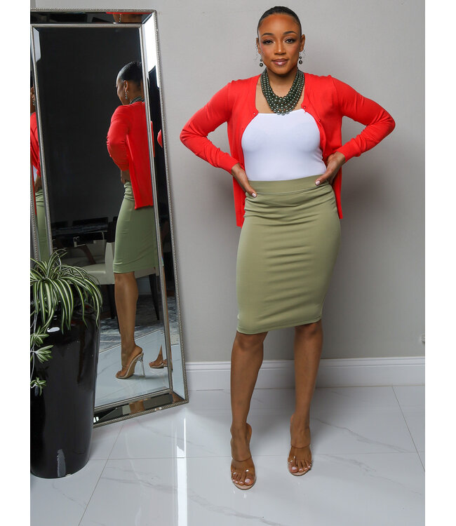 No Fuss Pencil Skirt - Light Olive