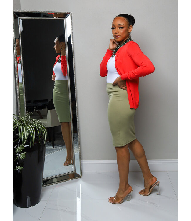 No Fuss Pencil Skirt - Light Olive