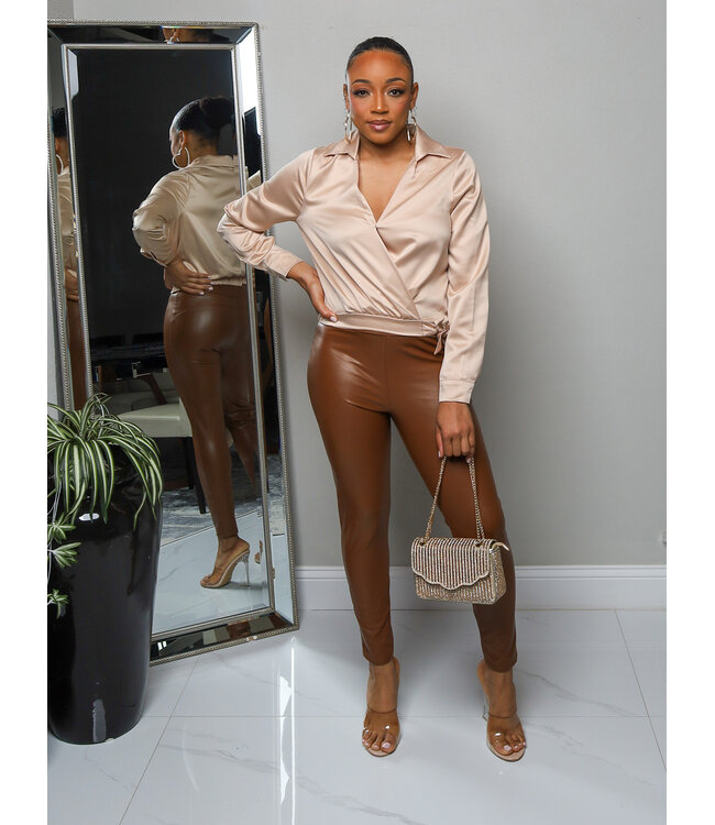 Never Be Tamed Leather Leggings - Brown