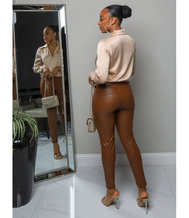 Never Be Tamed Leather Leggings - Brown