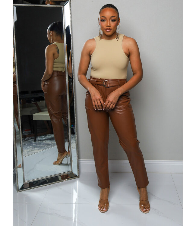 Out For A Ride Faux Leather Pants - Brown