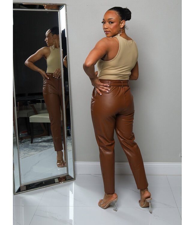 Out For A Ride Faux Leather Pants - Brown