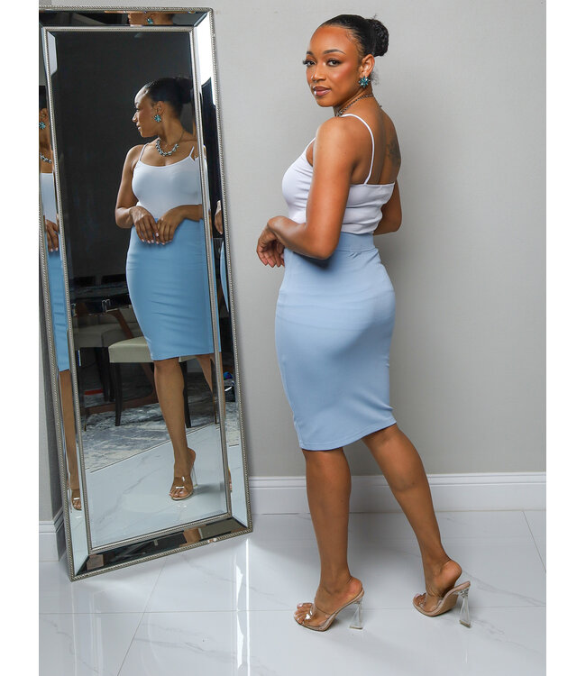 No Fuss Pencil Skirt - LIGHT BLUE