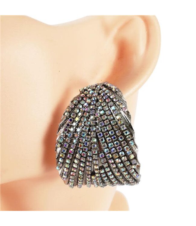 Leave Them Gazing Rhinestone Hoops - Silver Iridescent