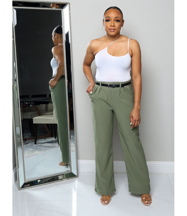 Just For The Moment Belted Pants - Olive
