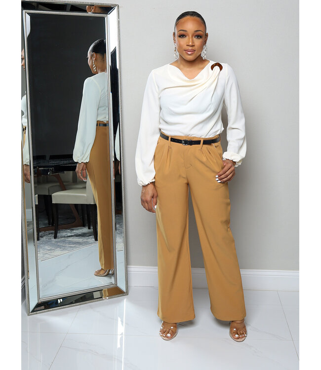 Just For The Moment Belted Pants -  Camel