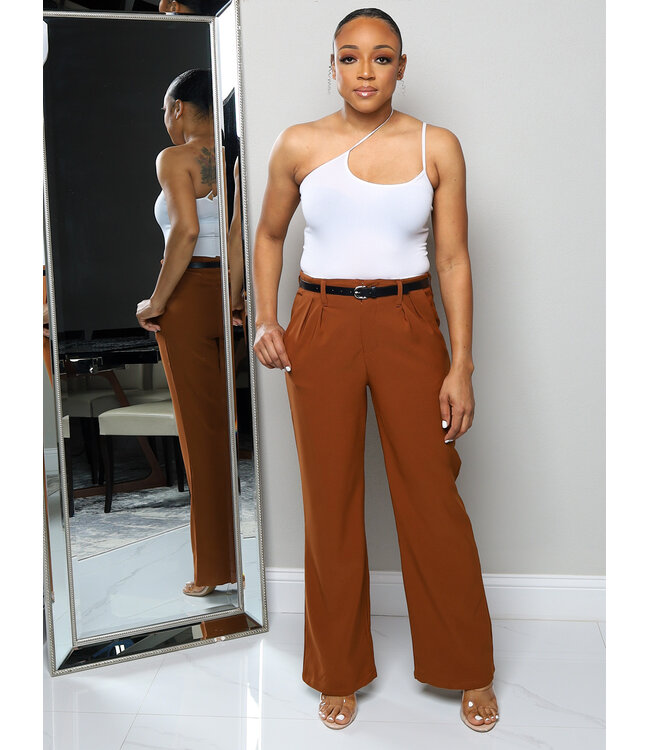 Just For The Moment Belted Pants - Brown