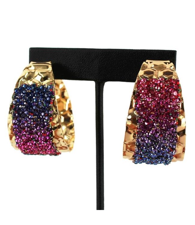 Ridged Edges Hoops - Rainbow