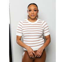 Cozy Weather Knitted Top - Taupe/Cream