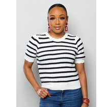 Cozy Weather Knitted Top - Navy/Cream