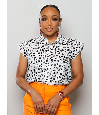 Flower Garden Buttoned Top - White