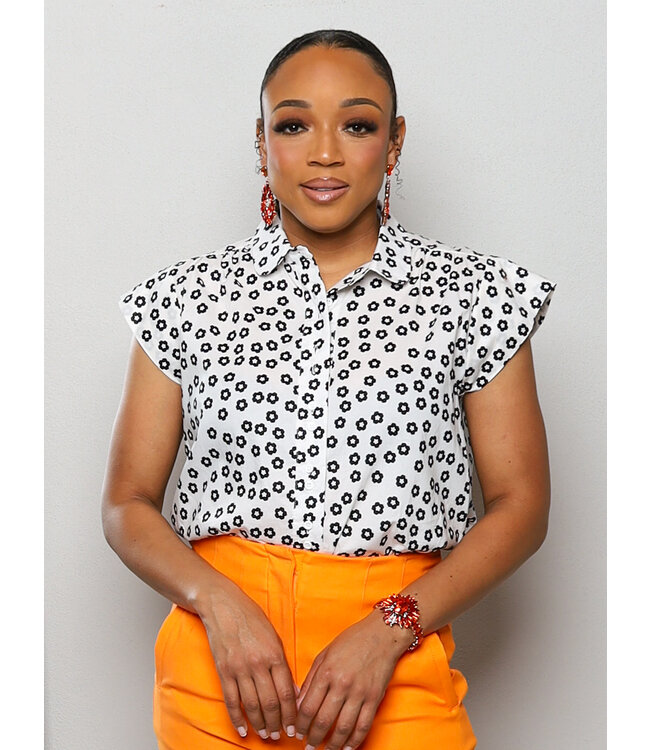 Flower Garden Buttoned Top - White