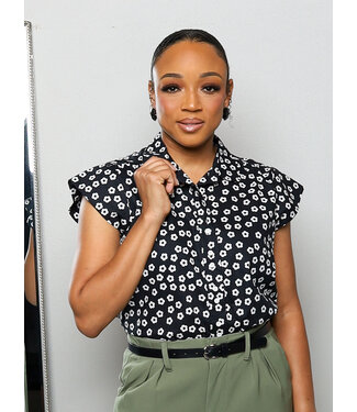 Flower Garden Buttoned Top - Black