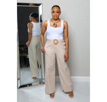 Vintage Chic Belted Linen Pants - Taupe