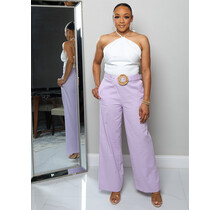 Vintage Chic Belted Linen Pants - Lilac