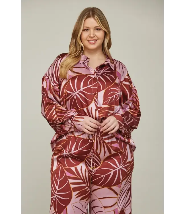 PLUS Cocoa Tropic Satin Buttoned Top