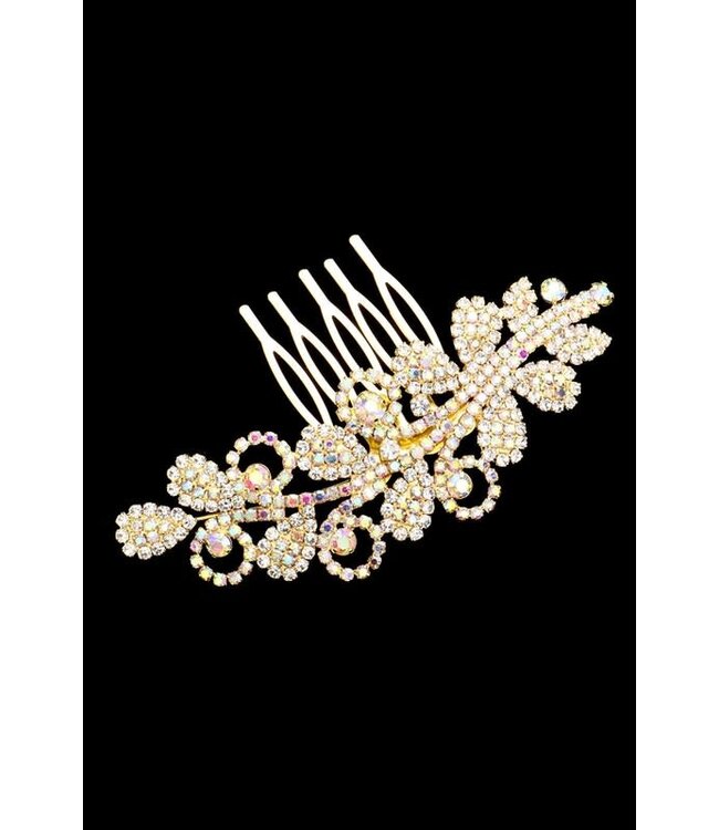 Fancy Jewels Hair Comb - Gold Iridescent