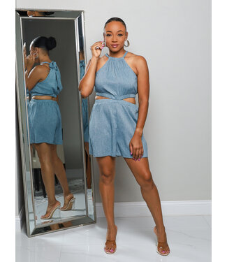 BACK TALK DENIM ROMPER
