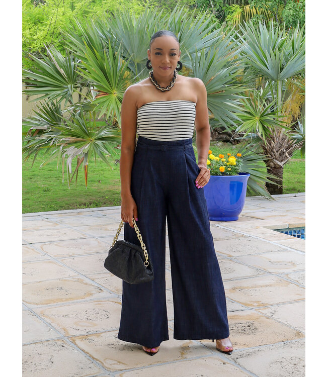 Uptown Stripe Denim Jumpsuit