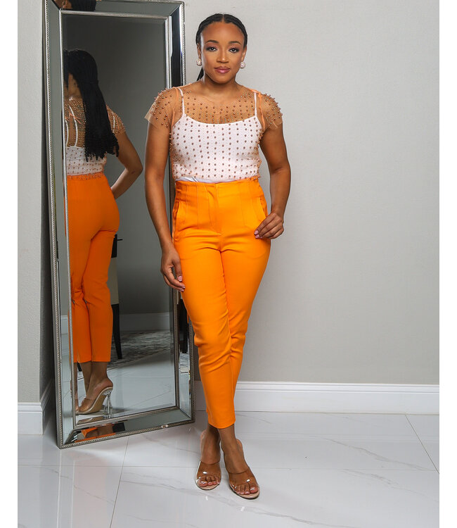RIGHT THROUGH ME EMBELLISHED TOP TANGERINE