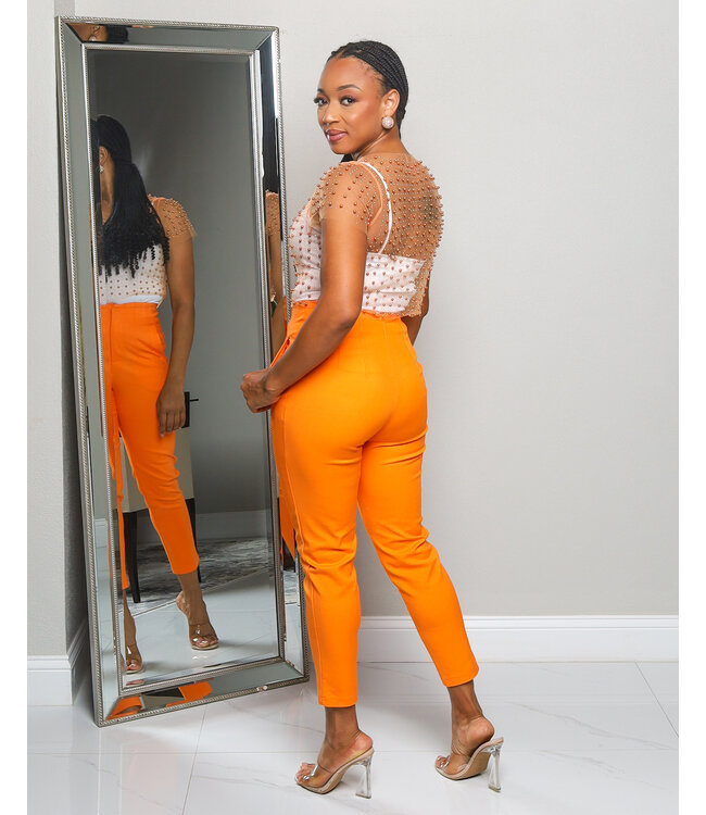 RIGHT THROUGH ME EMBELLISHED TOP TANGERINE